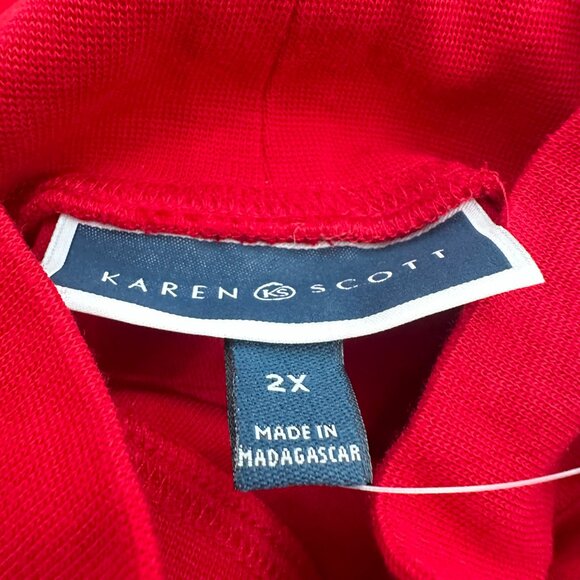 NEW! Karen Scott Long Sleeve Top‎ Mock Neck Plus 2X Cotton Amore Red - Picture 3 of 10